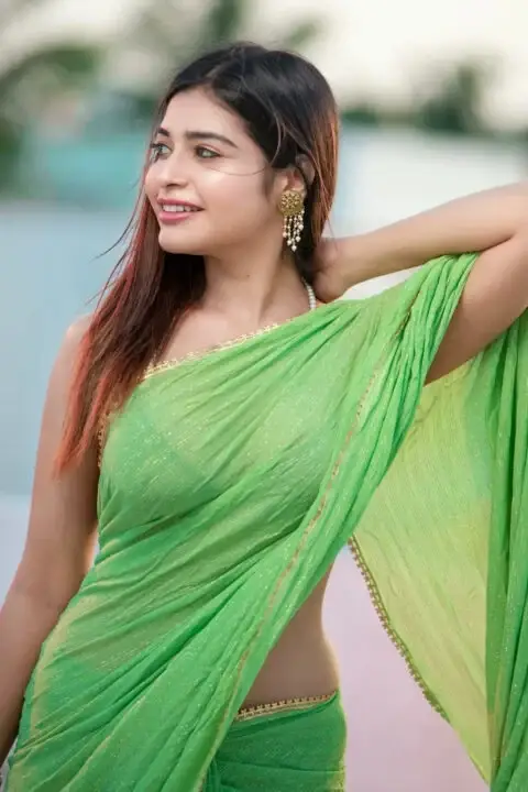 South Indian Girl Dharsha Gupta In Sleeveless green saree